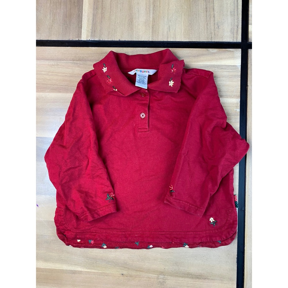 Gymboree Girls Red Embroidered‎ Floral Long Sleeve Polo Shirt Medium